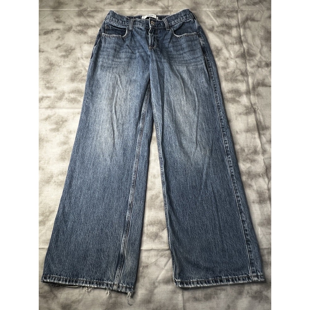 Hollister Jeans Women Size Small Low Rise Baggy Blue Denim Light Wide Leg Y2K